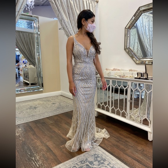 Siri Sparkling Pleated Gown Champagne